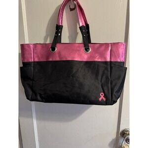 Designline Pink Black Tote Bag Breast Cancer Awareness Ribbon Large